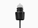 Black and white cap with a spout, likely for a bottle or container, featuring a textured grip section.