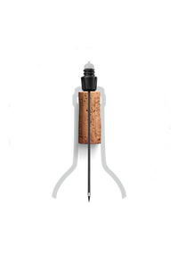 Cork and black plastic wine bottle stopper with a pointed end, designed for sealing and pouring wine.